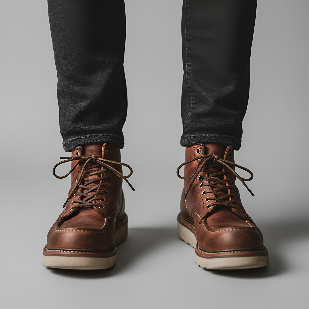 Men's Moc Toe Boots Lace-Up with Thick Sole