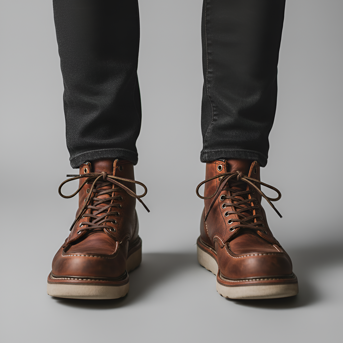 Men's Moc Toe Boots Lace-Up with Thick Sole