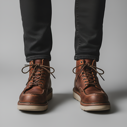 Men's Moc Toe Boots Lace-Up with Thick Sole