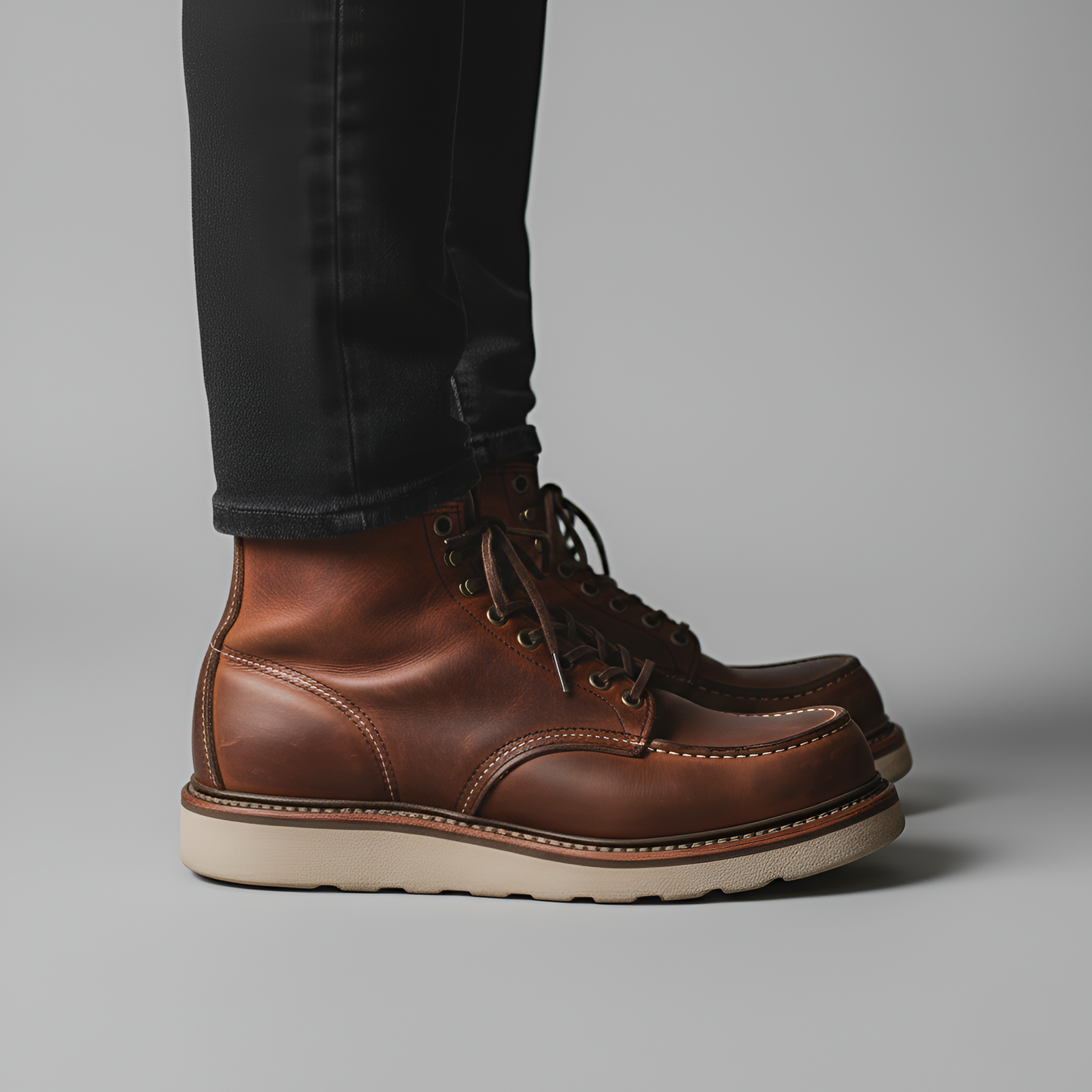 Men's Moc Toe Boots Lace-Up with Thick Sole