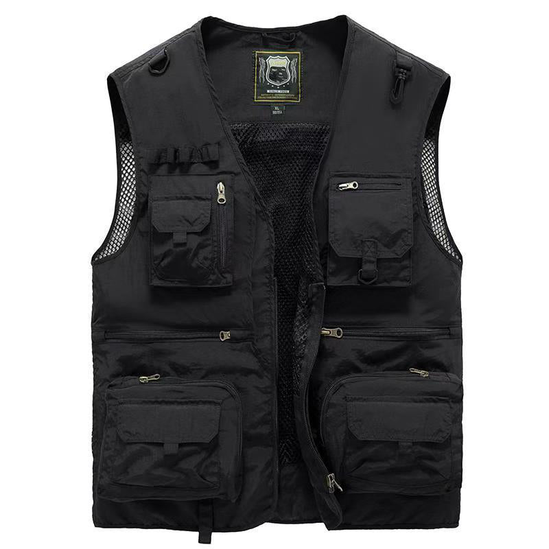 Men's Multi-Pocket Outdoor Vest with V-Neck and Mesh Back