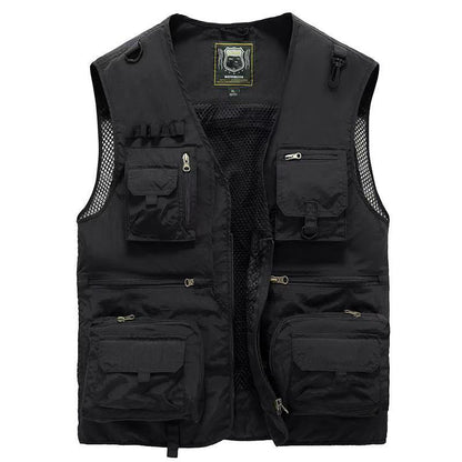 Men's Multi-Pocket Outdoor Vest with V-Neck and Mesh Back
