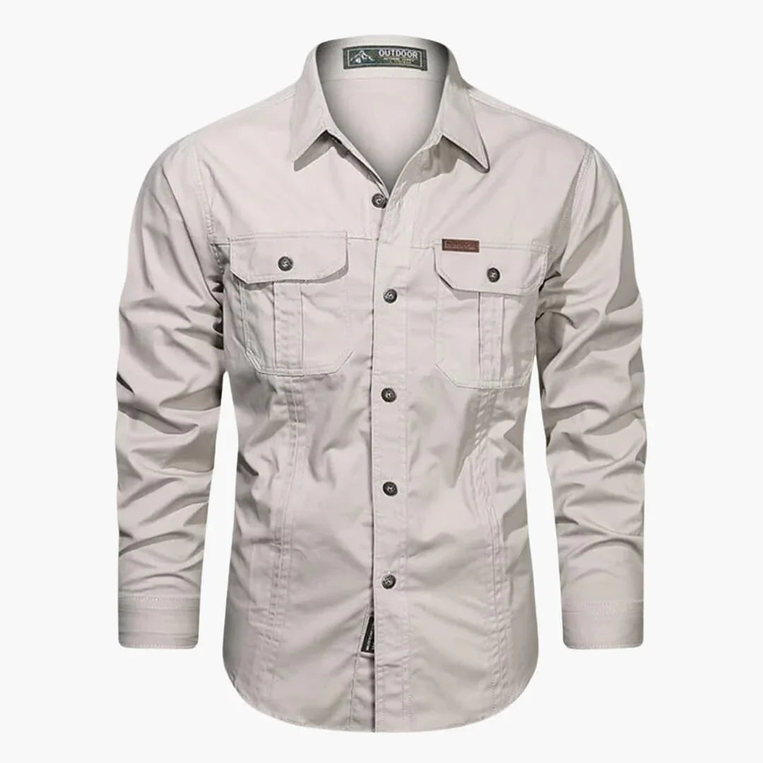 Men's Outdoor Cargo Shirt Long Sleeve with Double Chest Pockets