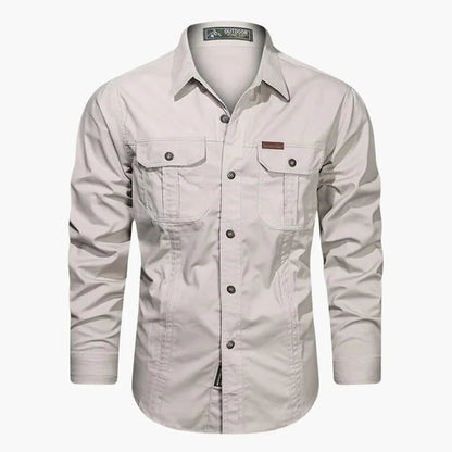 Men's Outdoor Cargo Shirt Long Sleeve with Double Chest Pockets