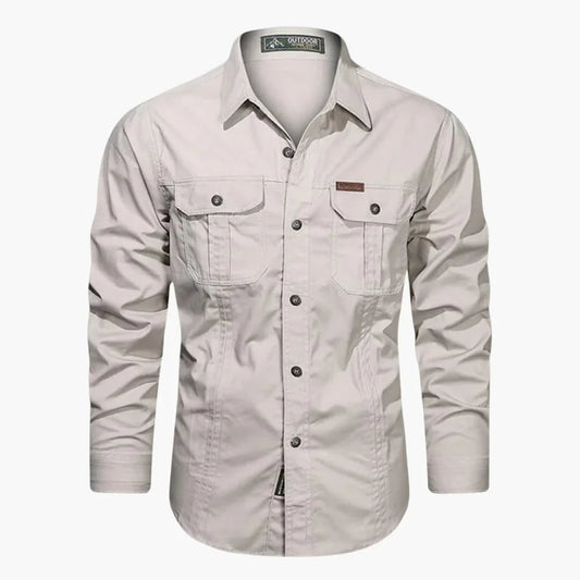Men's Outdoor Cargo Shirt Long Sleeve with Double Chest Pockets