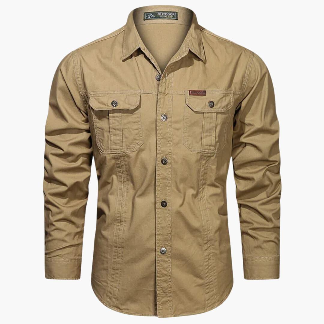Men's Outdoor Cargo Shirt Long Sleeve with Double Chest Pockets