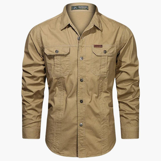 Men's Outdoor Cargo Shirt Long Sleeve with Double Chest Pockets