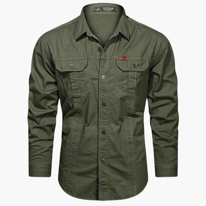 Men's Outdoor Cargo Shirt Long Sleeve with Double Chest Pockets