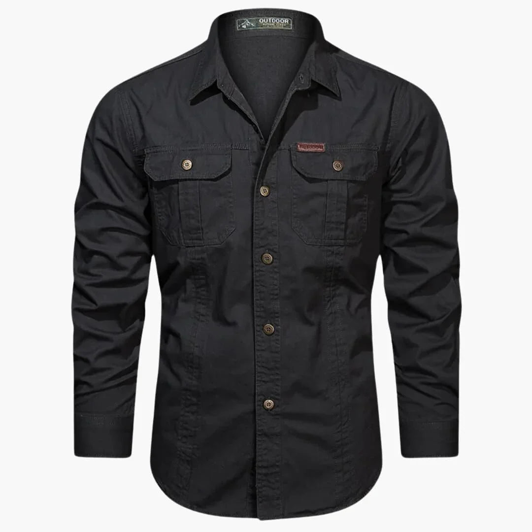 Men's Outdoor Cargo Shirt Long Sleeve with Double Chest Pockets