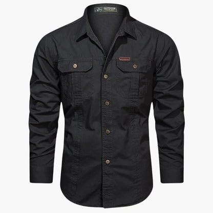 Men's Outdoor Cargo Shirt Long Sleeve with Double Chest Pockets