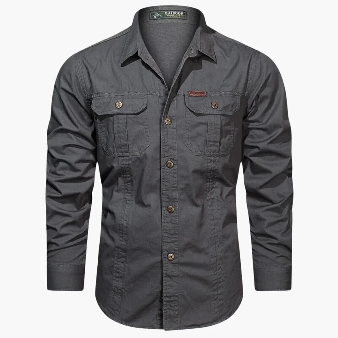 Men's Outdoor Cargo Shirt Long Sleeve with Double Chest Pockets