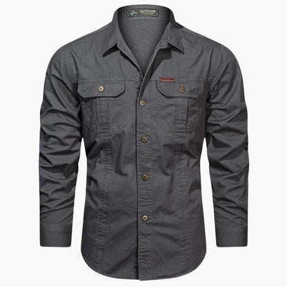 Men's Outdoor Cargo Shirt Long Sleeve with Double Chest Pockets
