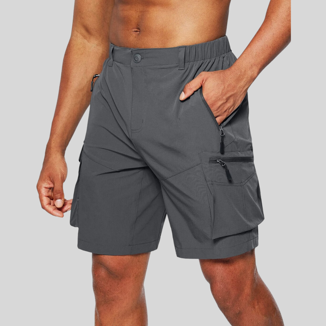 Men's Outdoor Cargo Shorts with Zip Pockets and Elastic Waistband