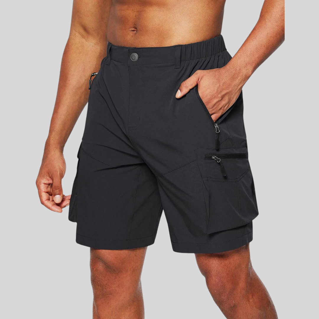 Men's Outdoor Cargo Shorts with Zip Pockets and Elastic Waistband
