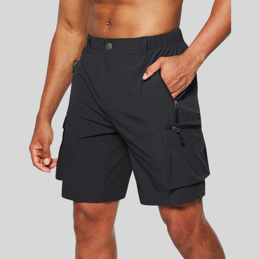 Men's Outdoor Cargo Shorts with Zip Pockets and Elastic Waistband