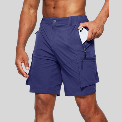 Men's Outdoor Cargo Shorts with Zip Pockets and Elastic Waistband