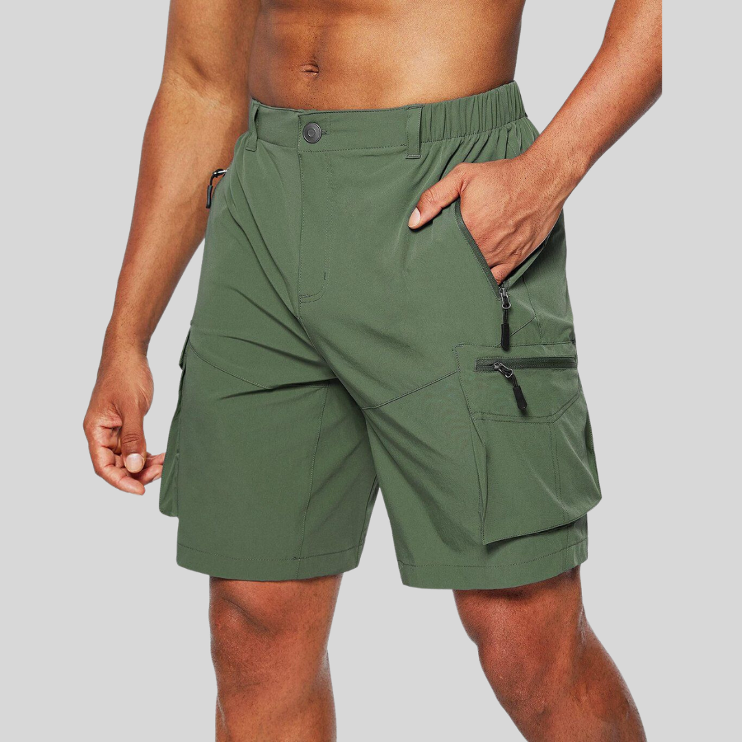 Men's Outdoor Cargo Shorts with Zip Pockets and Elastic Waistband