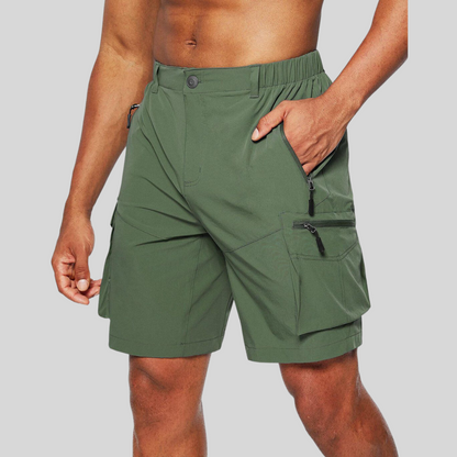 Men's Outdoor Cargo Shorts with Zip Pockets and Elastic Waistband