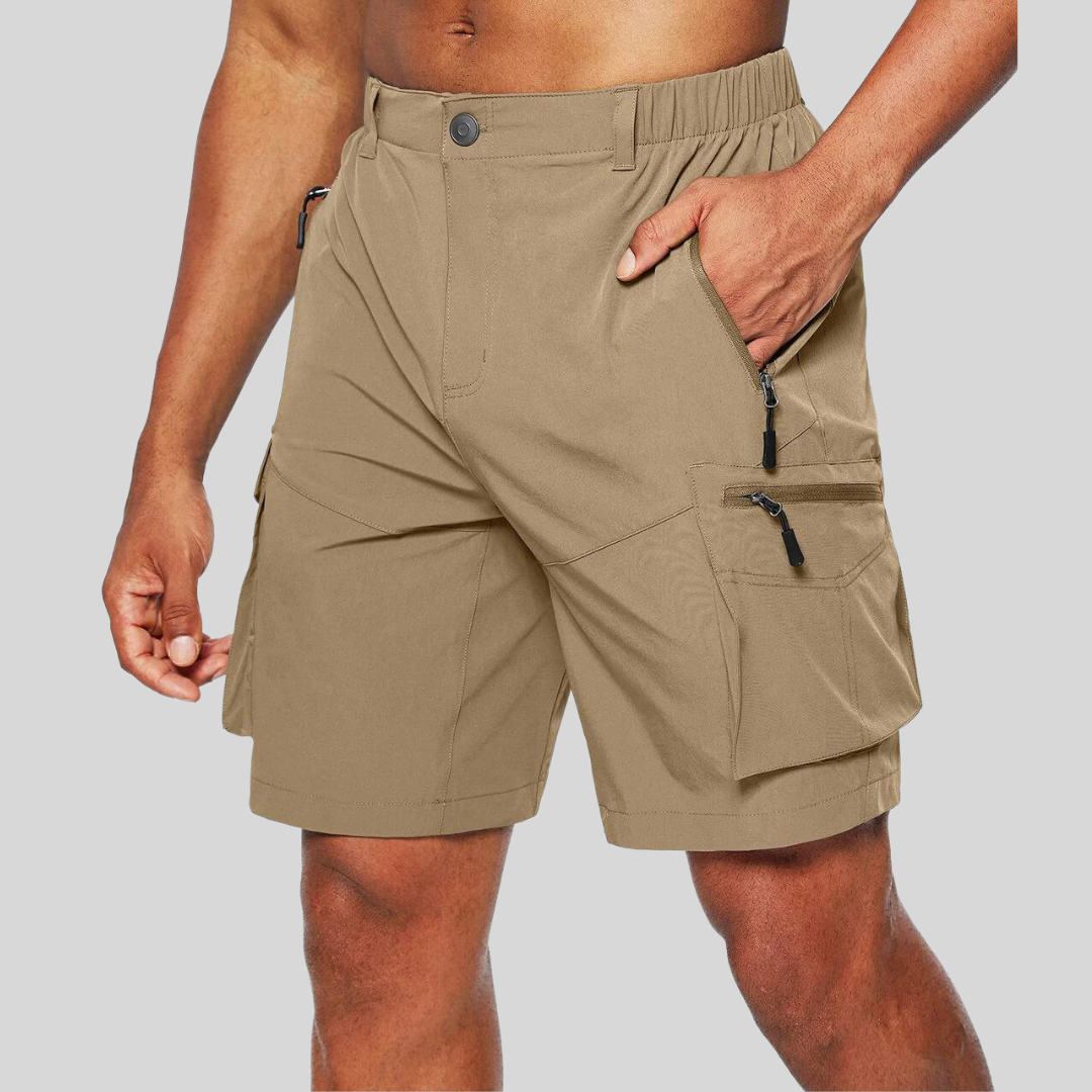 Men's Outdoor Cargo Shorts with Zip Pockets and Elastic Waistband