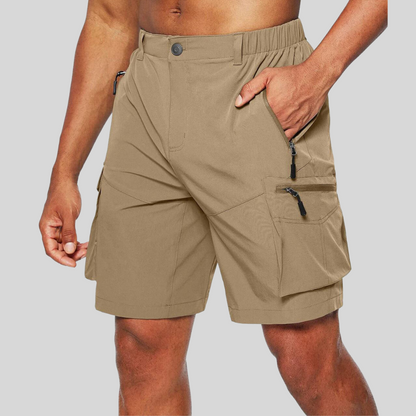 Men's Outdoor Cargo Shorts with Zip Pockets and Elastic Waistband