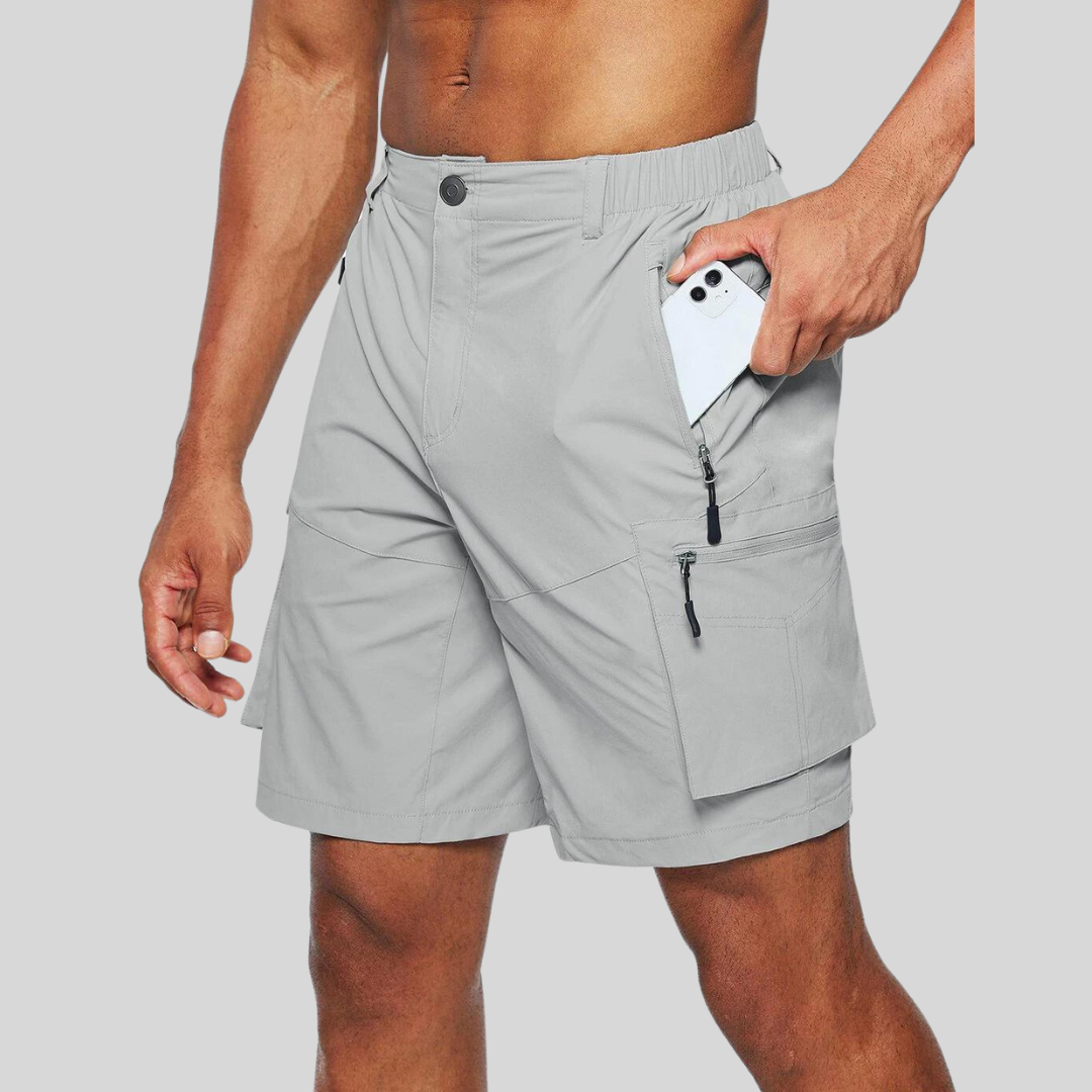 Men's Outdoor Cargo Shorts with Zip Pockets and Elastic Waistband