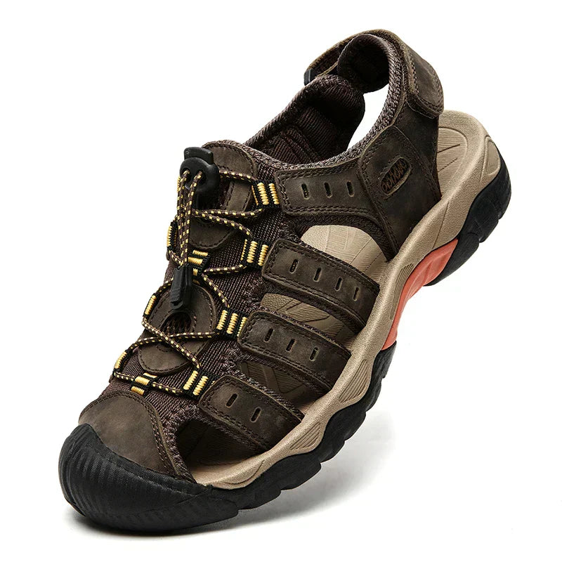 Men's Outdoor Hiking Sandals with Closed Toe and Elastic Lace Closure