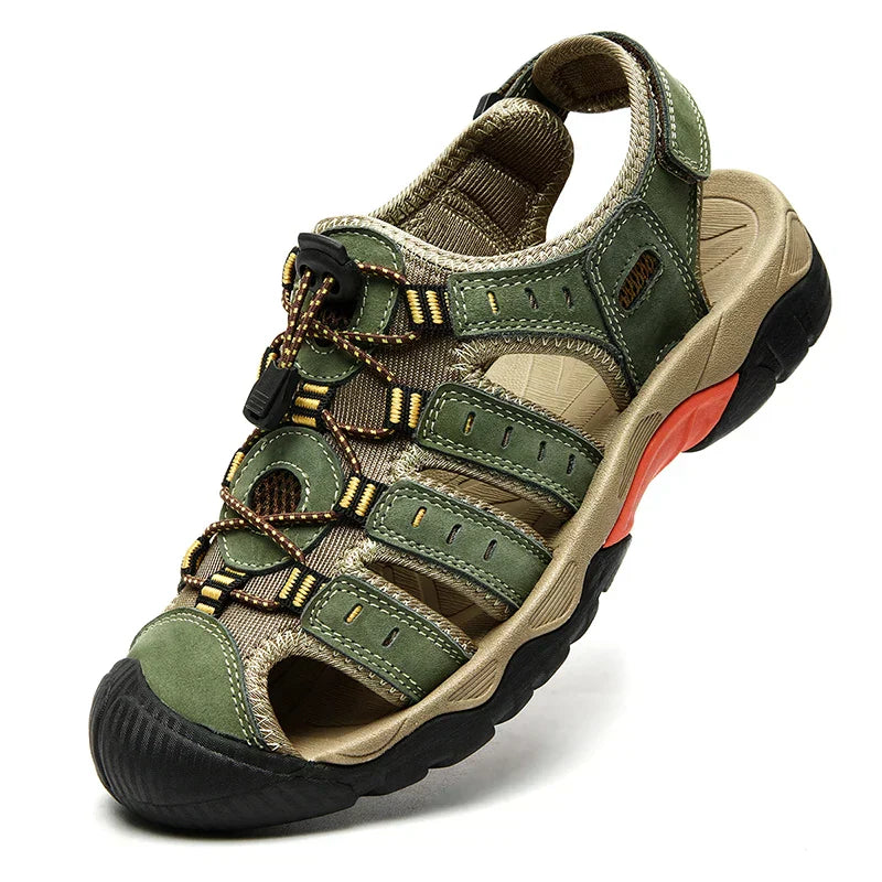 Men's Outdoor Hiking Sandals with Closed Toe and Elastic Lace Closure