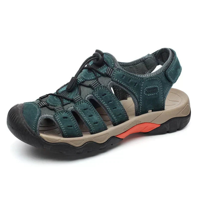 Men's Outdoor Hiking Sandals with Closed Toe and Elastic Lace Closure