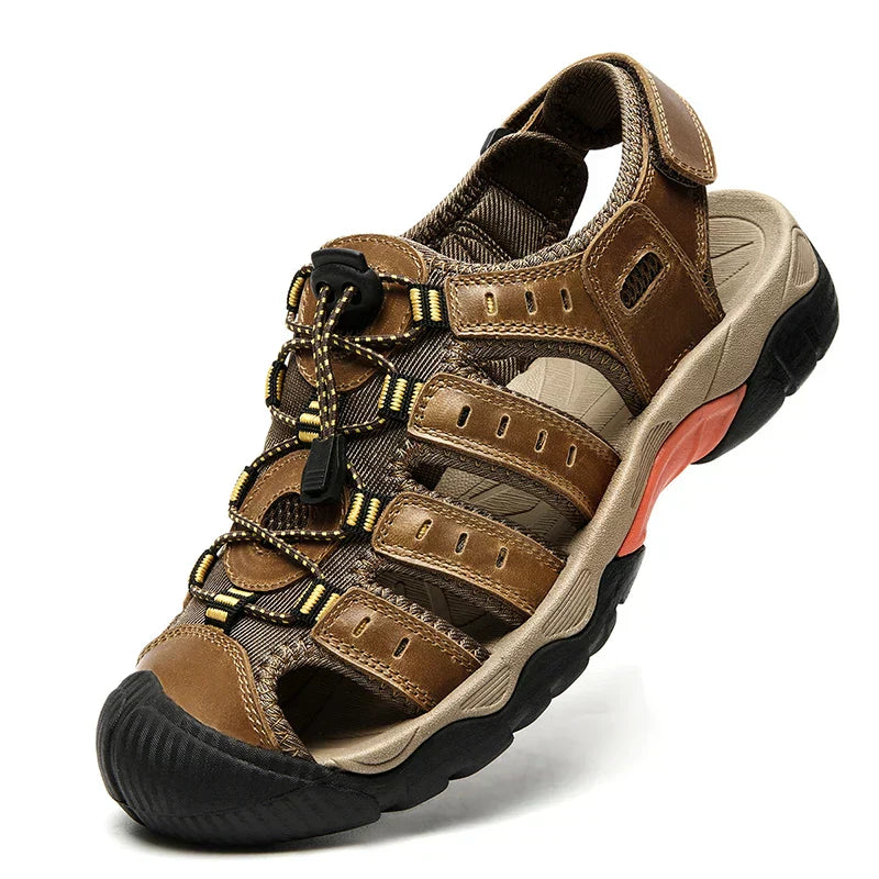 Men's Outdoor Hiking Sandals with Closed Toe and Elastic Lace Closure