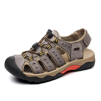 Men's Outdoor Hiking Sandals with Closed Toe and Elastic Lace Closure