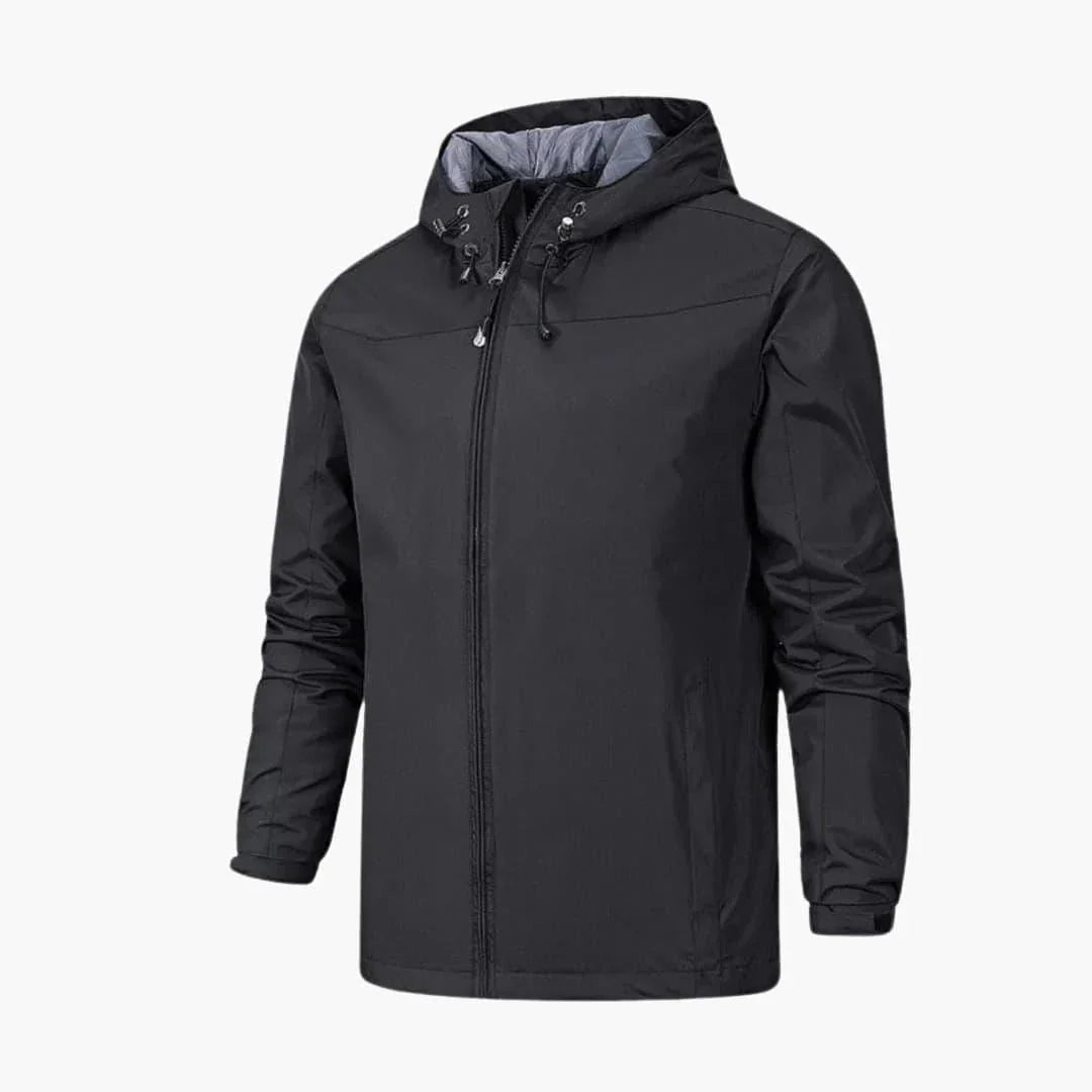 Men's Outdoor Hooded Rain Jacket with Zip Closure