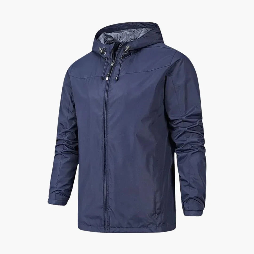Men's Outdoor Hooded Rain Jacket with Zip Closure