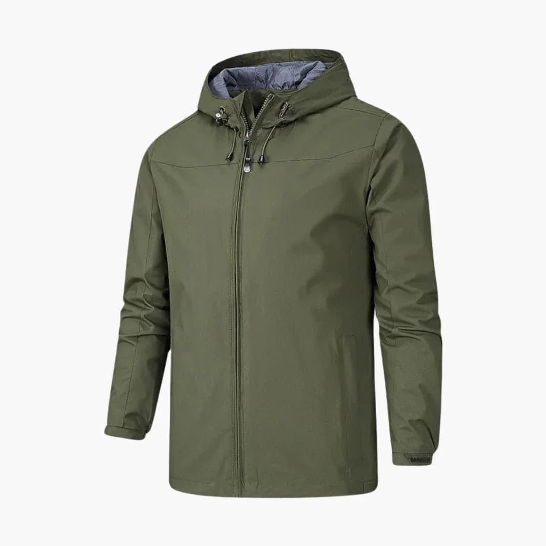 Men's Outdoor Hooded Rain Jacket with Zip Closure