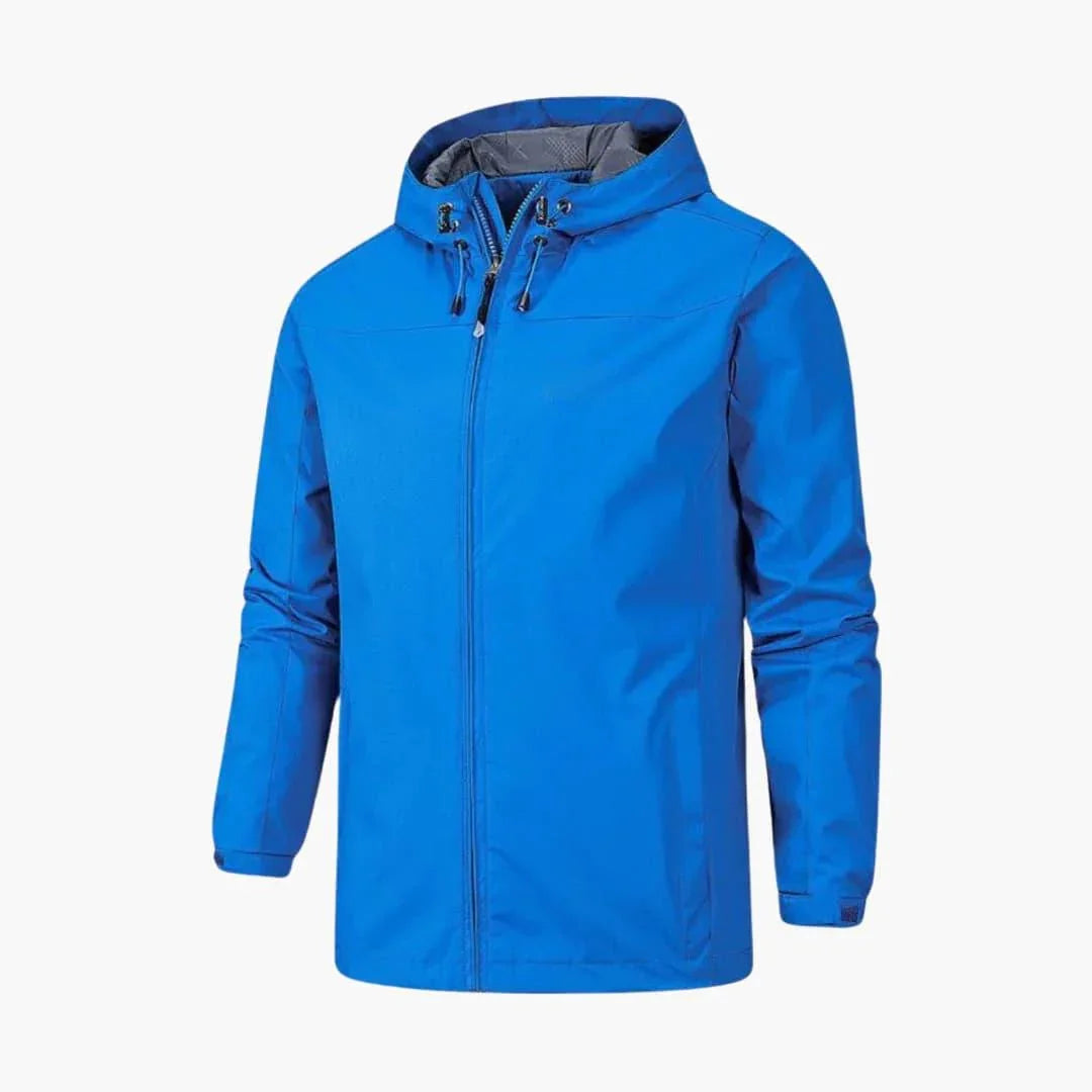 Men's Outdoor Hooded Rain Jacket with Zip Closure