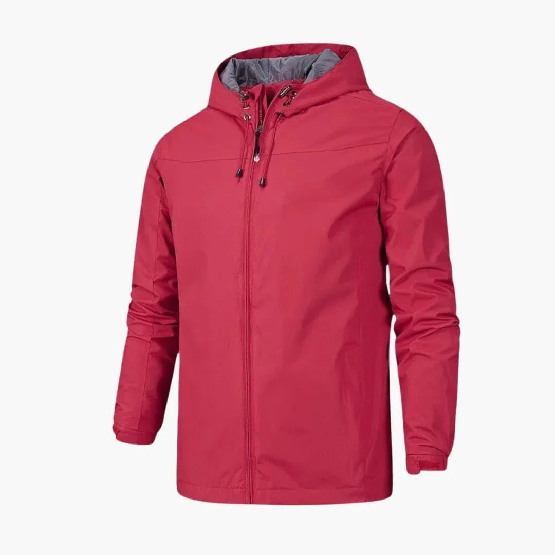 Men's Outdoor Hooded Rain Jacket with Zip Closure
