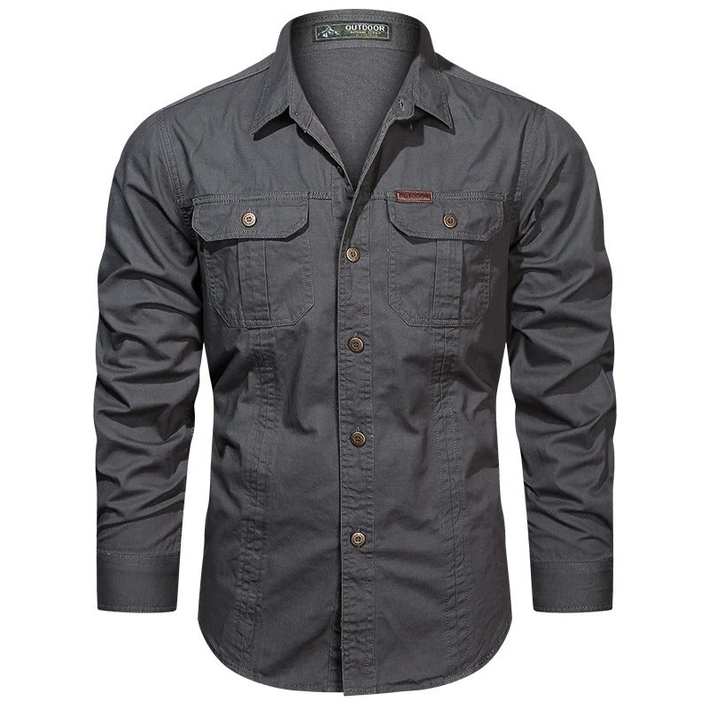 Men's Outdoor Long Sleeve Shirt with Chest Pockets and Button-Down Collar