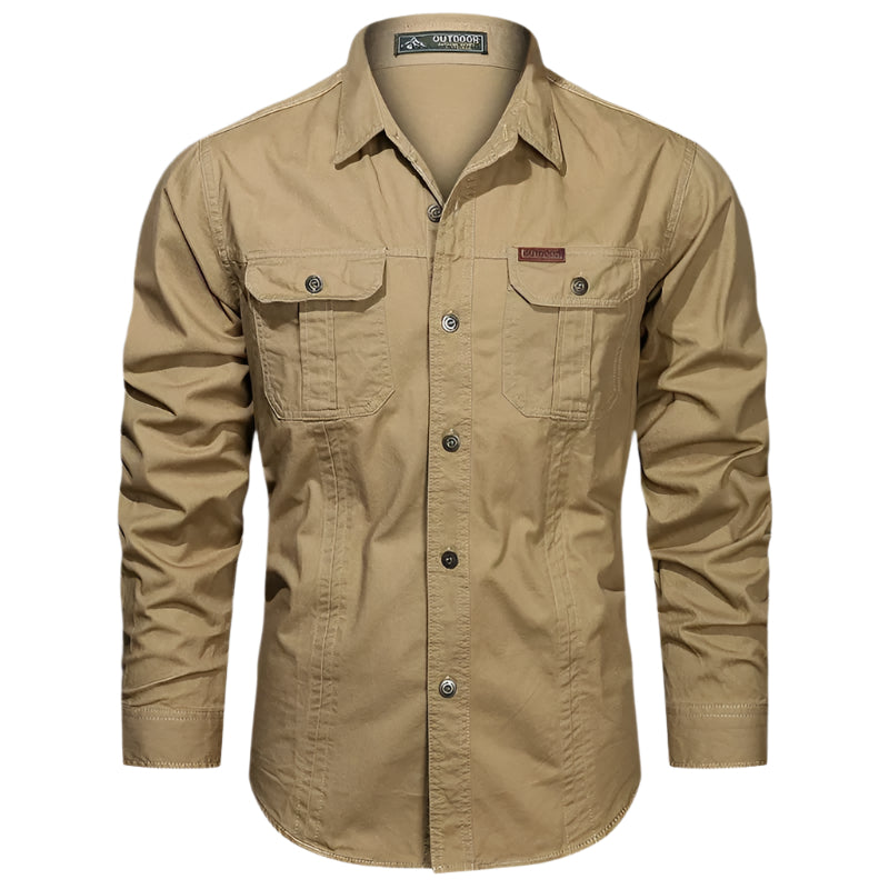 Men's Outdoor Long Sleeve Shirt with Chest Pockets and Button-Down Collar
