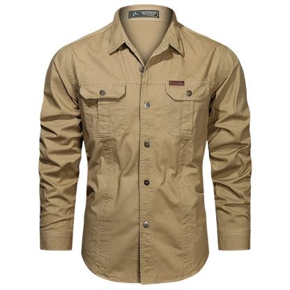 Men's Outdoor Long Sleeve Shirt with Chest Pockets and Button-Down Collar