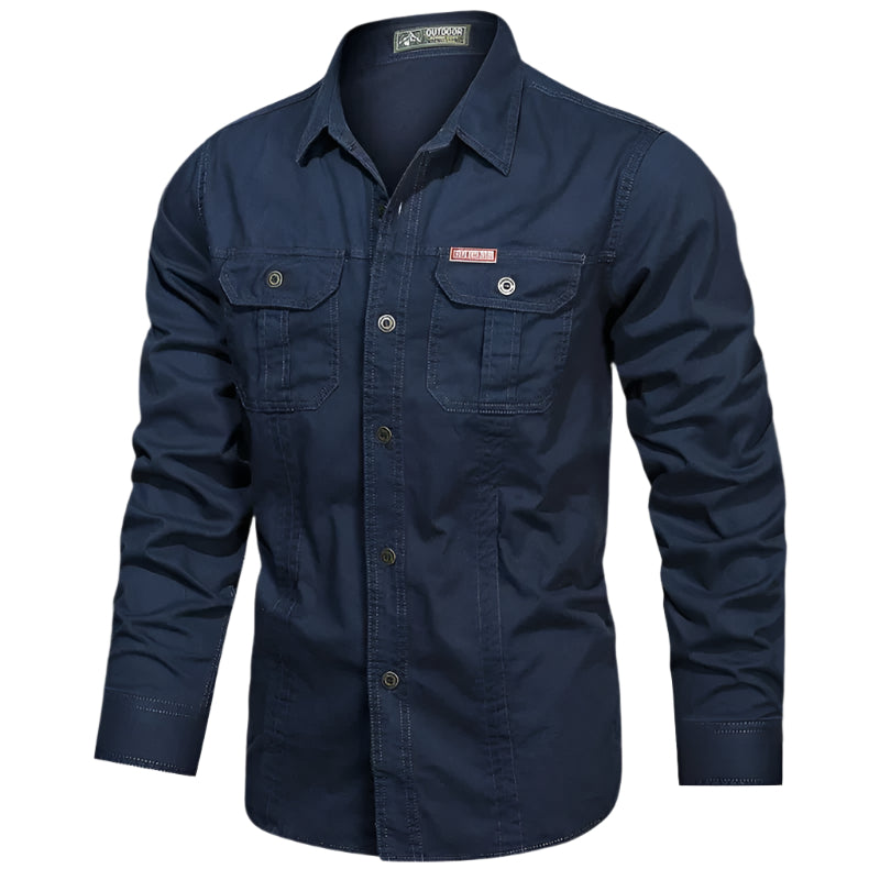 Men's Outdoor Long Sleeve Shirt with Chest Pockets and Button-Down Collar
