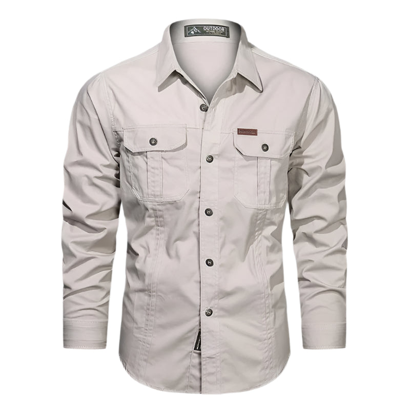 Men's Outdoor Long Sleeve Shirt with Chest Pockets and Button-Down Collar