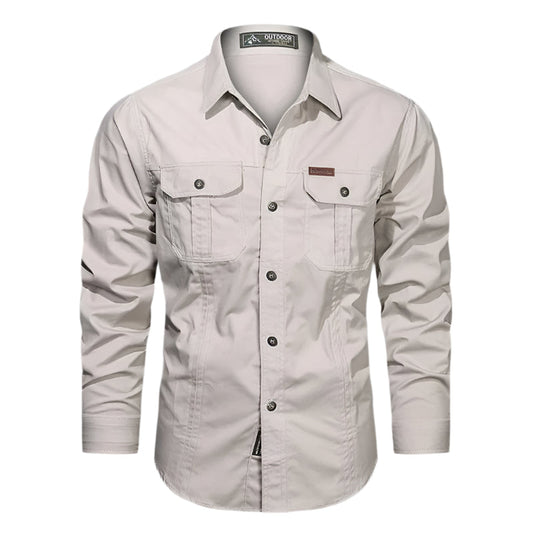 Men's Outdoor Long Sleeve Shirt with Chest Pockets and Button-Down Collar
