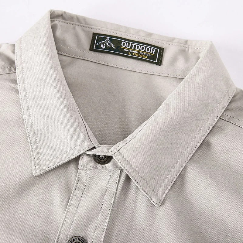Men's Outdoor Long Sleeve Shirt with Chest Pockets and Button-Down Collar