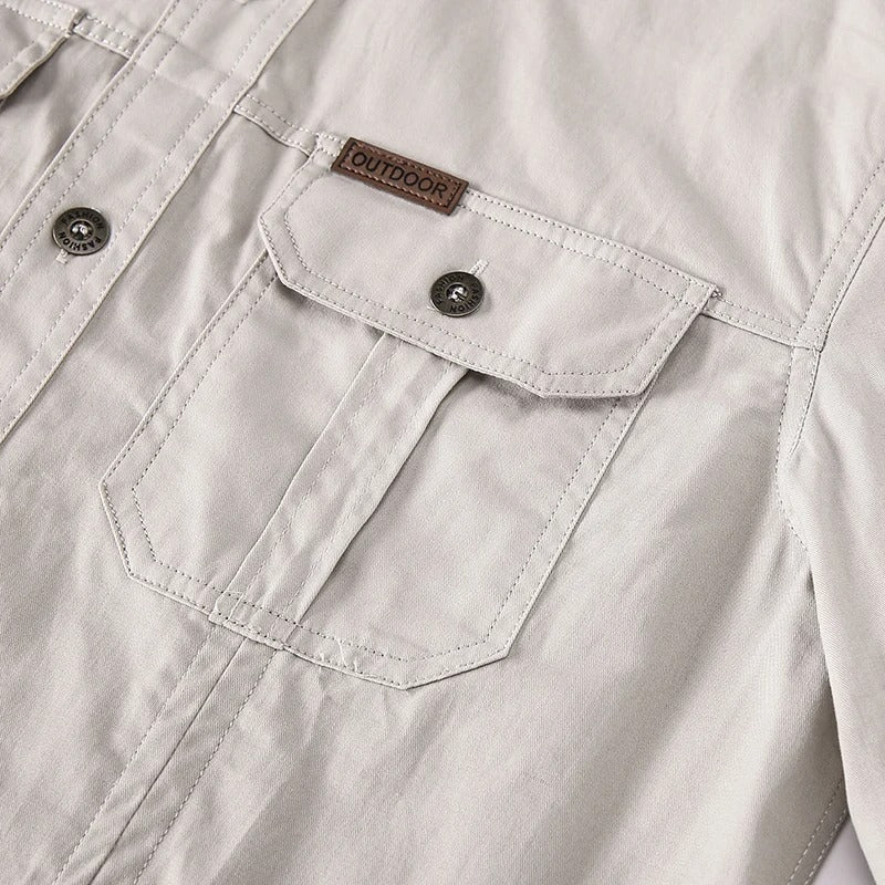 Men's Outdoor Long Sleeve Shirt with Chest Pockets and Button-Down Collar