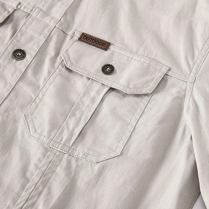 Men's Outdoor Long Sleeve Shirt with Chest Pockets and Button-Down Collar