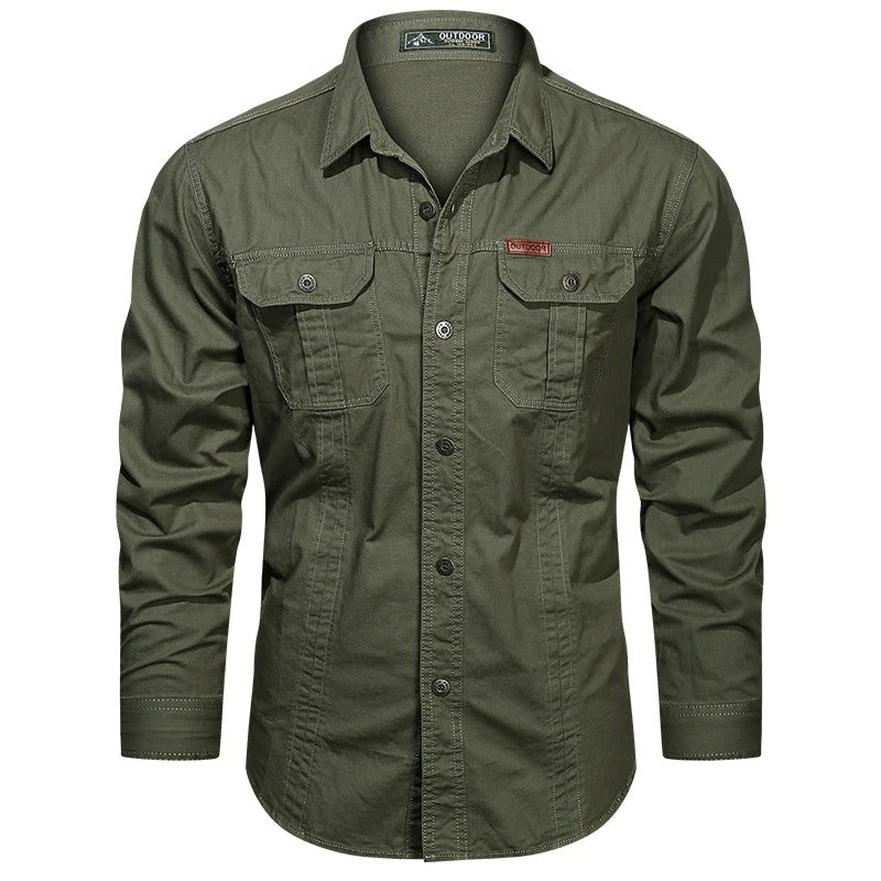 Men's Outdoor Long Sleeve Shirt with Chest Pockets and Button-Down Collar