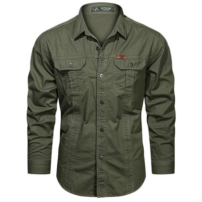 Men's Outdoor Long Sleeve Shirt with Chest Pockets and Button-Down Collar