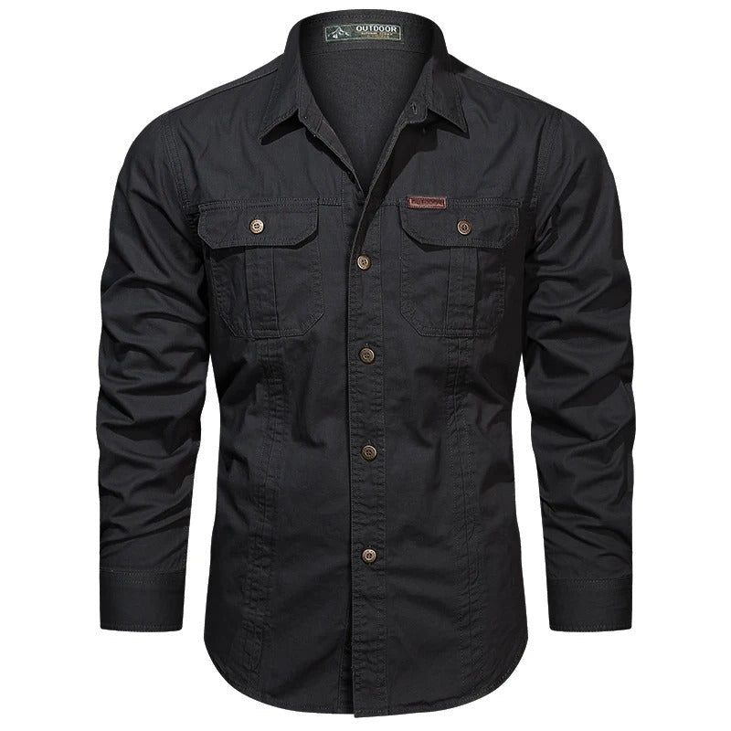Men's Outdoor Long Sleeve Shirt with Chest Pockets and Button-Down Collar