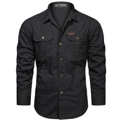 Men's Outdoor Long Sleeve Shirt with Chest Pockets and Button-Down Collar