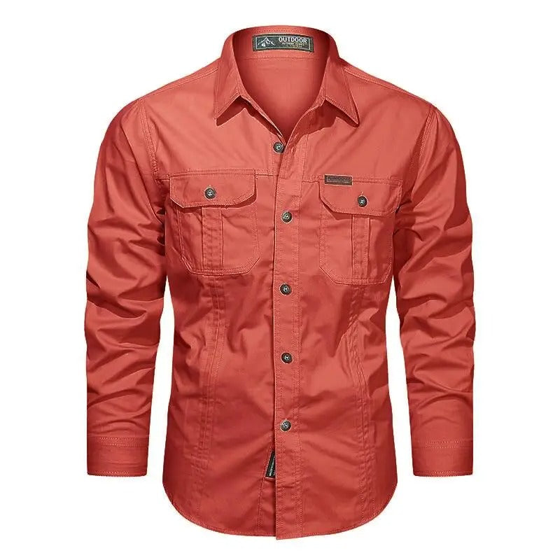 Men's Outdoor Long Sleeve Shirt with Chest Pockets and Button-Down Collar