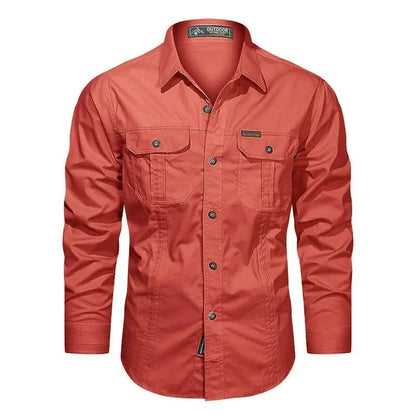 Men's Outdoor Long Sleeve Shirt with Chest Pockets and Button-Down Collar